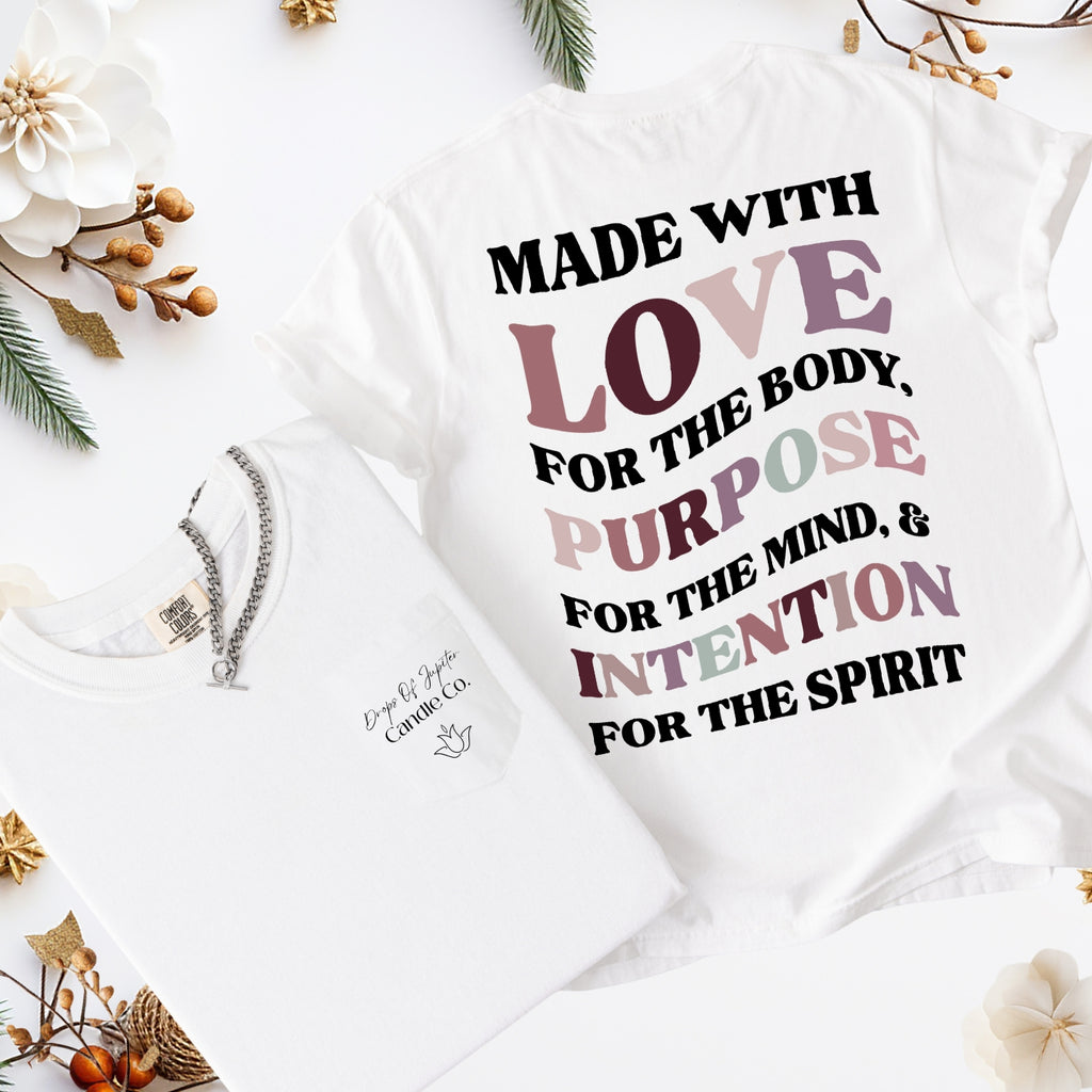 White t-shirt with motivational quote on a white background 