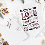 White t-shirt with motivational quote on a white background 